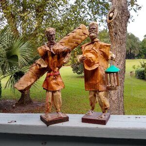 2 Vintage Mexican Folk Art Paper Mache Figures | Artisan Papel Maché Statues